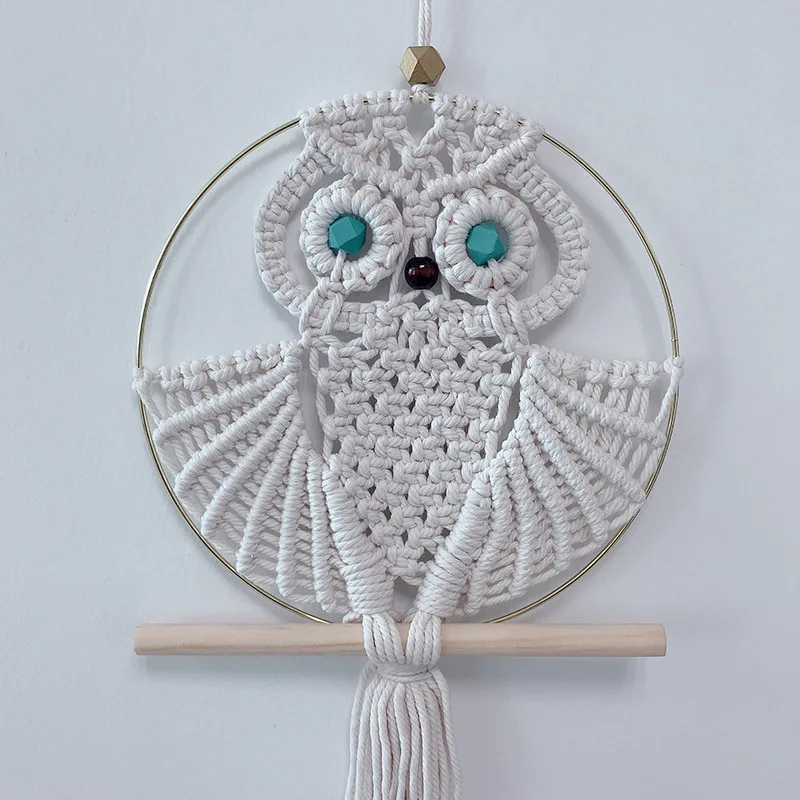 

Hand-woven Owl Tapestry Ornaments Homestay Living Room Children's Bedroom Background Decoration Cotton Rope Wall Hanging Decor