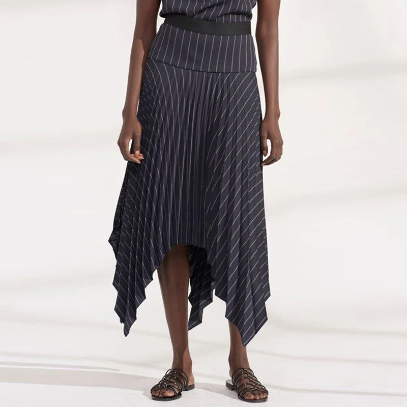 TWOTWINSTYLE Лоскутная Асимметричная юбка для женщин с высокой талией в полоску хит