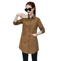 long style women spring autumn chiffon blouses shirts lady casual long sleeve turn down collar blusas tops df1703