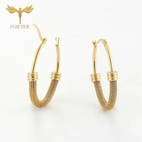 40mm golden oval hoop earrings stainless steel personality metal earring fashion geometric elegant dangling ladies wedding jewel