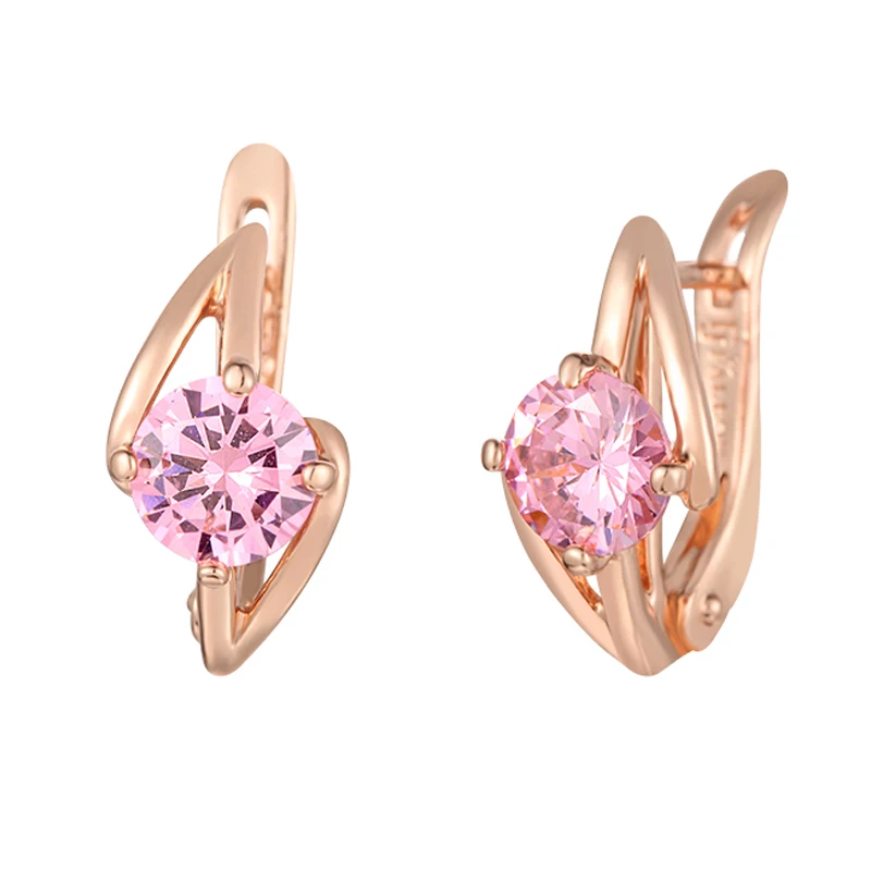 2 Стиль ярко розовый камень кубический для женщин 585 розовое золото Цвет висячие