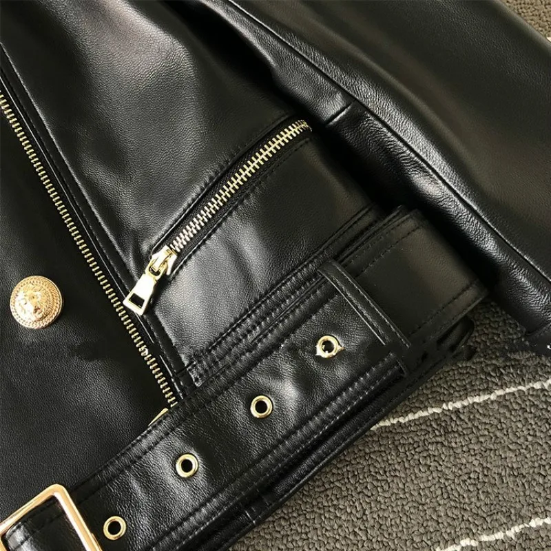 

Women 2021 Sheepskin Autumn Coat Slim Fit Zip Short Genuine Leather Biker Jacket Female Fashion Designer White Leather Jackets