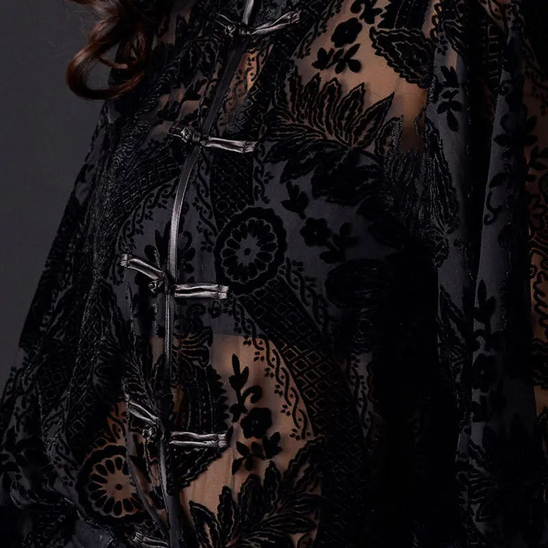 

XITAO Jacquard Perspective Shirt Women Trendy Fashion New Style Stand Collar Long Lantern Sleeve Elegant Personality Top ZY5298