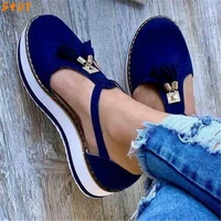 2021 spring and summer womens tassel round toe flat shoes womens platform casual sandals dress party women vulcanized shoes