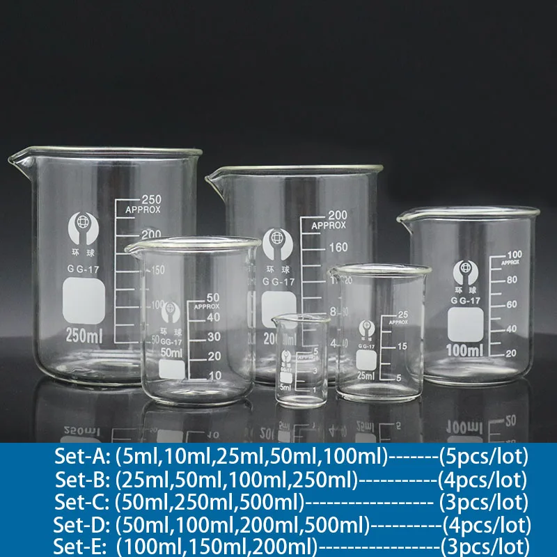 

Set A-F Lab Borosilicate Glass Beaker Heat-resist Scaled Measuring Cup of Laboratory Equipment