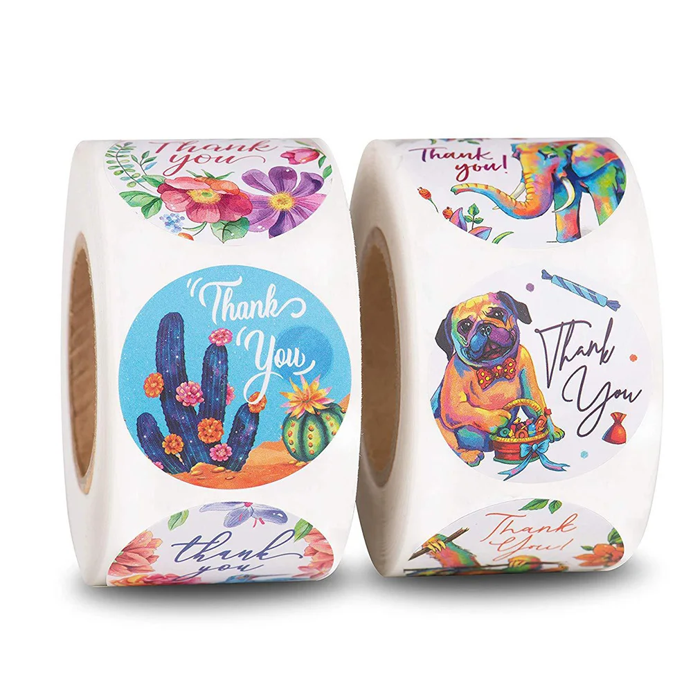 

500pcs 1Inch 8 Style Floral Thank You Stickers Round Animal Label Handmade Envelope Stationery Sticker