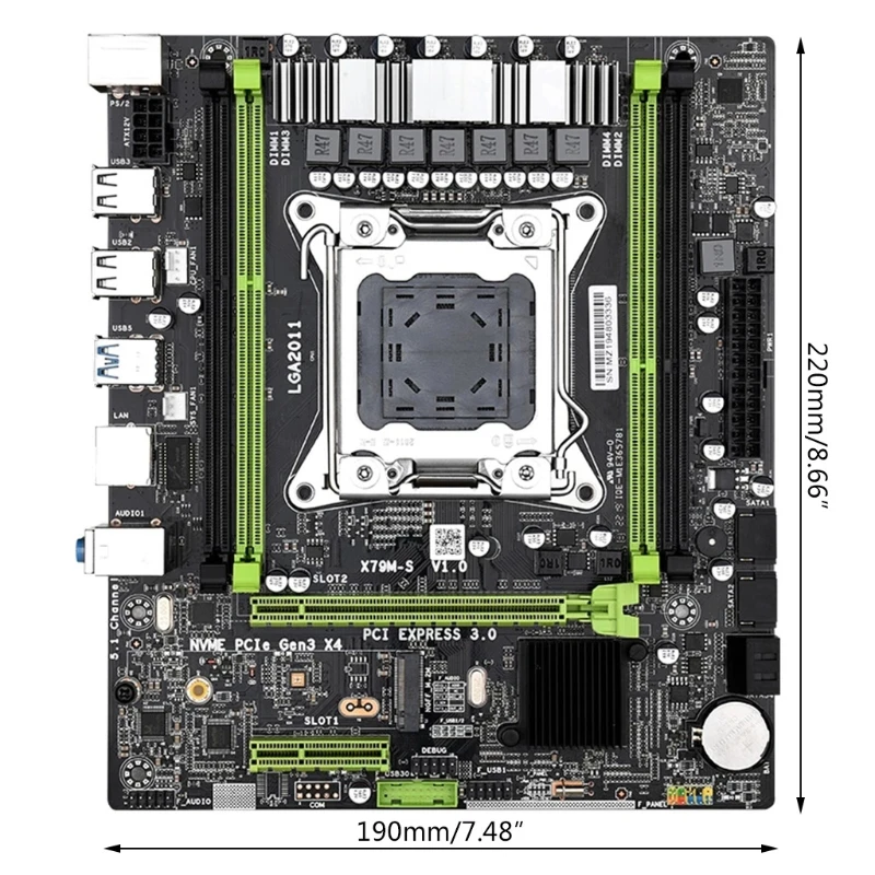 

X79M-S2.0 Computer Motherboard DDR3x4 Memory Slots SATA2.0 NVME M.2 PCI-E 4X Gigabit Adaptive Network Card 64GB USB2.0