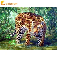 chenistory framed leopard sleep on tree animal painting by numbers for adults acrylic pigment canvas paint kit diy gift bedroom