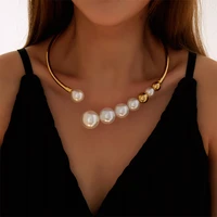 elegant metal torques simulated pearl choker necklace for women jewelry statement necklace korean fashion accessories jewerly