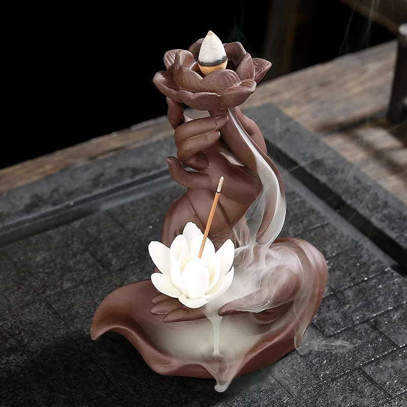 

Lotus Purple Clay Censer Buddhist Temple Religious Bodhisattva Household Decorative Bedroom Creative Classical Backflow Censer