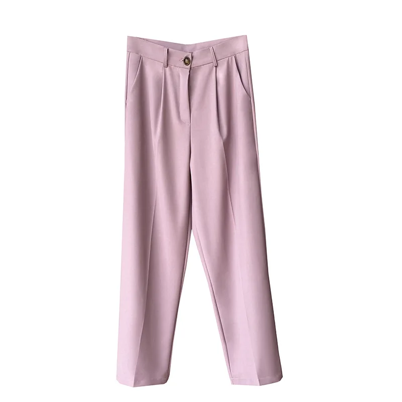 

ZAWAHIKI Korean Elegant Fashion Women's Pants Spring 2021 High Waist Loose Straight Wide Leg Pants Solid Ankle-length Pants