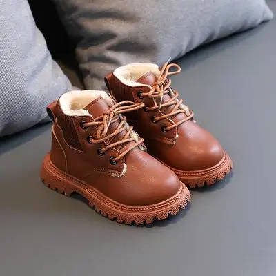 

Детская повседневная обувь, Осень-зима, Ботинки Martin, модная кожаная обувь для мальчиков, мягкие Нескользящие ботинки для девочек 21-30, спорти...