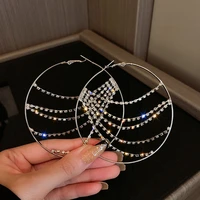 fyuan new style rhinestones hoop earrings geometric silver color tassel earrings for women statement jewelry