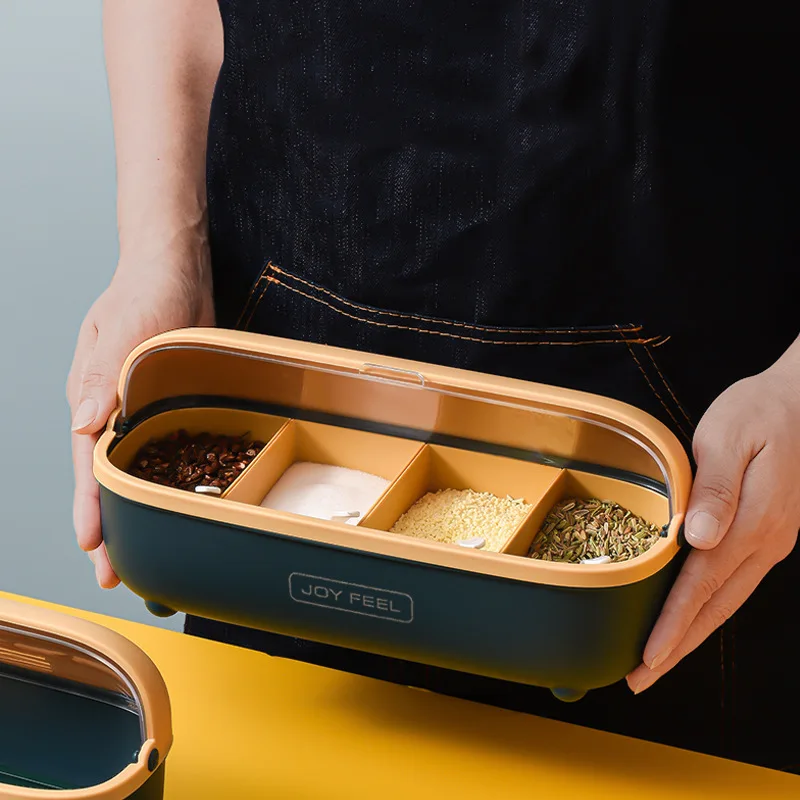

Flip Transparent Spice Box Scandinavian Style Collision Color 4 Compartments Visual Moisture-proof Dustproof Spice Jar Set