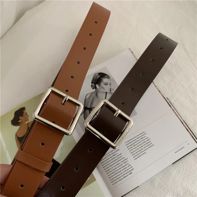 

2021 PU Leather Belt For Women Square Buckle Pin Buckle Jeans Black Belt Chic Luxury Brand Ladies Vintage Strap Female Waistband