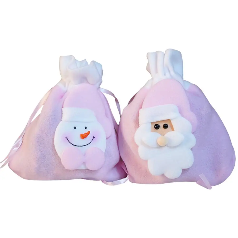 2pcs 2pcs Christmas Gift Bags Santa Flannel Bags Drawstring Canvas Santa Bag Kids Candy Bag Pouch For Storing Christmas Presents - Цвет: 2pcs