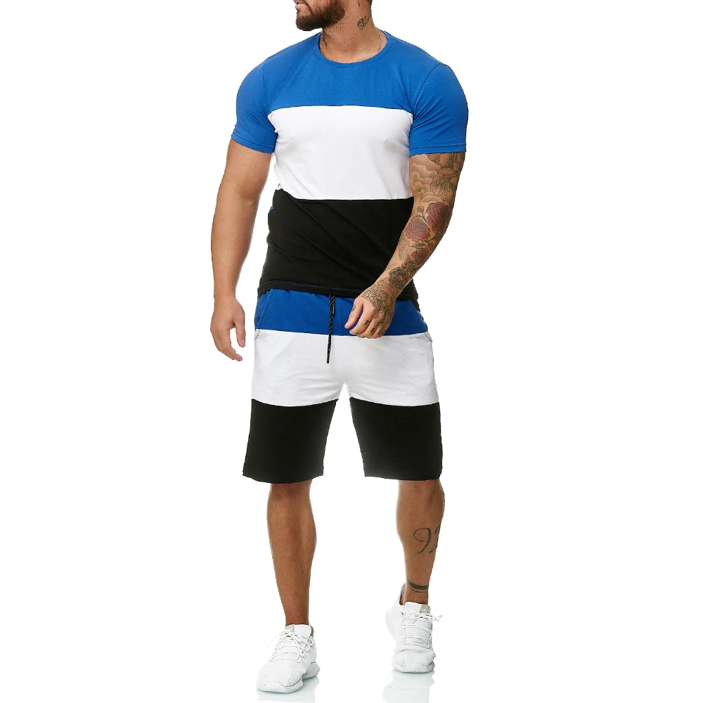 

Fashion Stripe t-shirt Shorts Set Men Summer 2pc Tracksuit+Shorts Sets Beach Mens Casual Tee Shirts Set Sportswears 2021