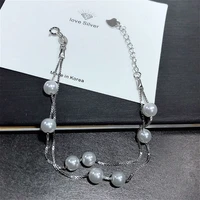 whole real 925 sterling silver exquisite bracelets with pearl double layers splendid chain luxurious bracelet shiny wristlet