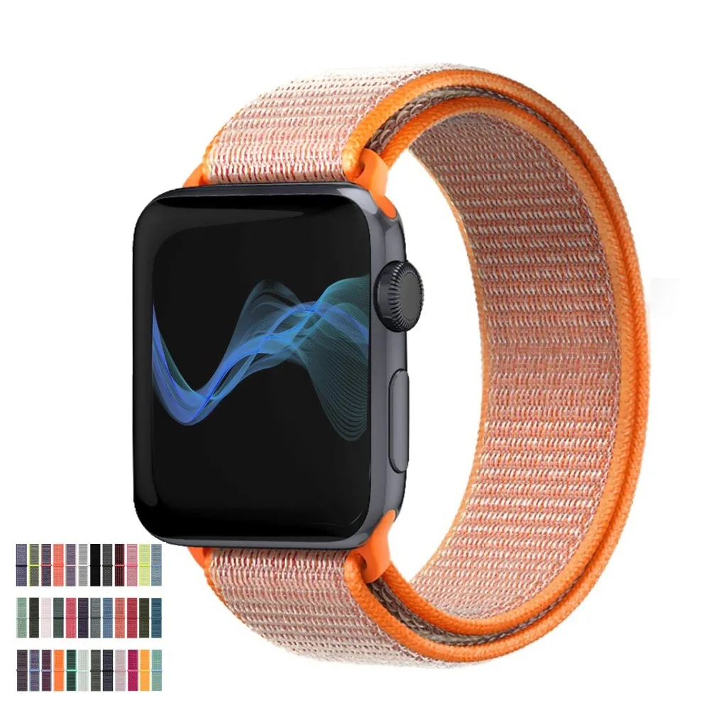 Ремешок для наручных часов Apple Watch 4 5 серии 3/2/1 38 мм 42 мм мягкий нейлон дышащий сменный ремешок Спортивные петли для наручных часов iwatch серии 4 40 мм 44 мм