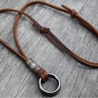 mens leather necklace adjustable mixed metal circle necklace leather surfer circle jewelry gunmetal ringsgroomsmen gift