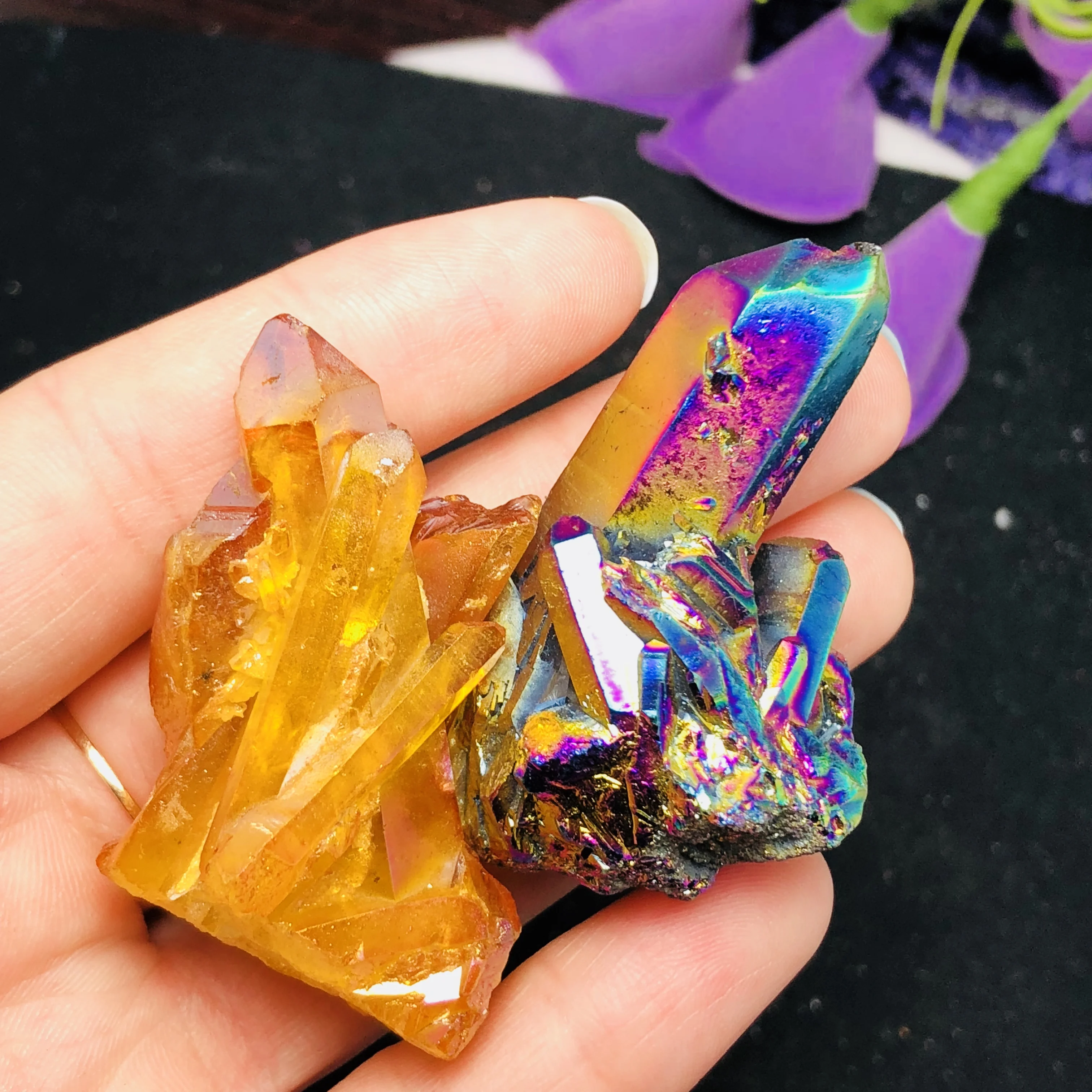 2 шт. аура кварцевый кристалл кластер Ангел Аура натуральный Druzy Geode образцы