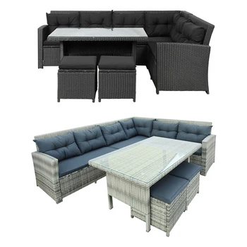 6-Piece Patio Furniture Set Outdoor Sectional Sofa with Glass Table, Ottomans for Pool, Backyard, Lawn (Black)