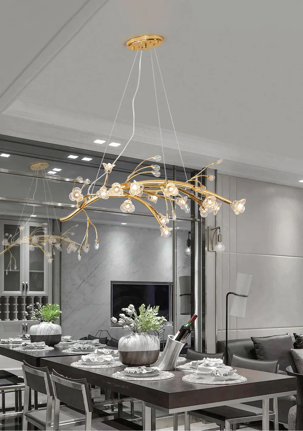 Светодиодная хрустальная люстра светильник стеклянный цветок дерево железо