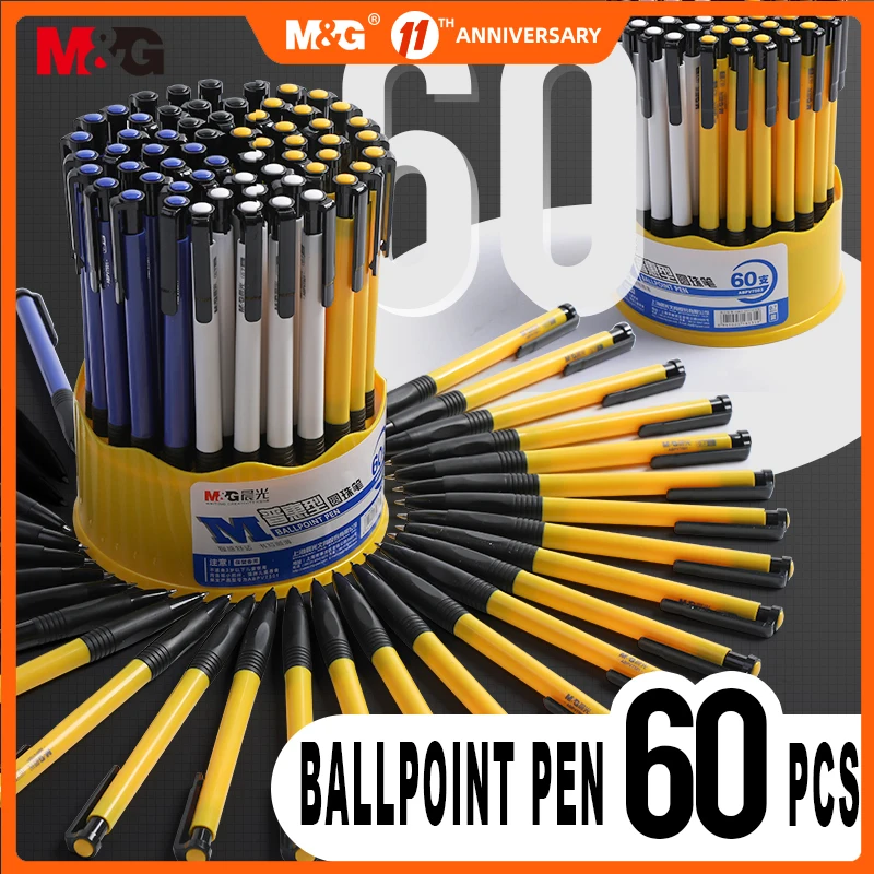

M&G 60pcs/lot Smooth Oil Ballpoint Pen Medium Point 0.7mm Blue Ink Semi Gel Ball Pen Value Pack for School Office Supplies
