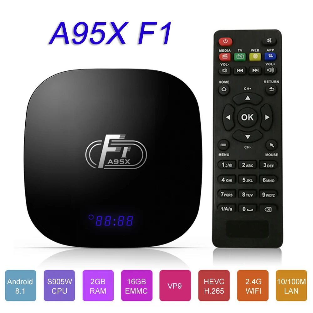 ТВ приставка A95X F1 Smart Android 8 1 2 Гб 16 4G Wifi Amlogic S905W четырехъядерный медиаплеер Youtube HD