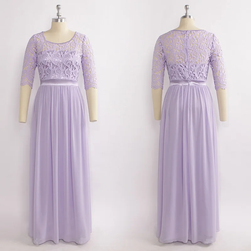 Сладкий кружева платье подружки невесты с рукавом до локтя Совок бледно лиловый