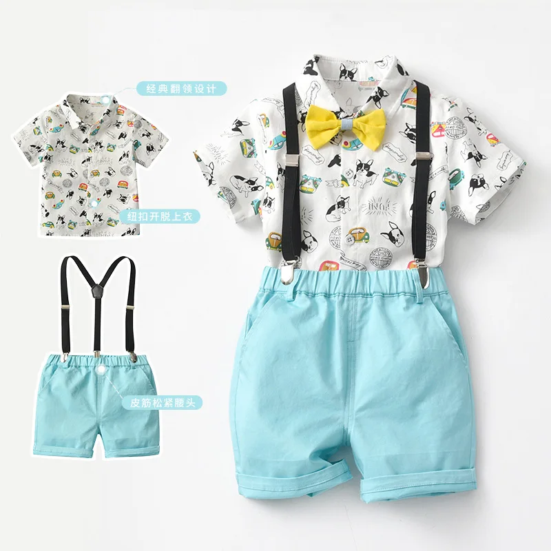 

Yg Brand Children's Clothing 2021 Summer Crossover Cartoon Pure Cotton Gentleman Sling Suit Baby Boy's Top