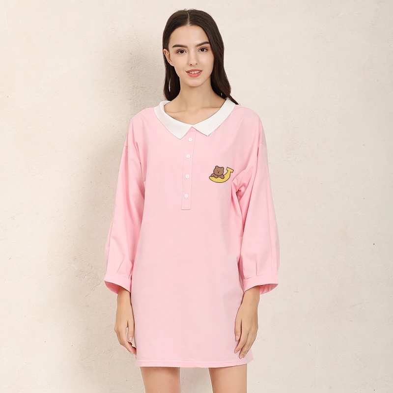 Платье-рубашка женское хлопковое с принтом банан и медведь | Женская одежда