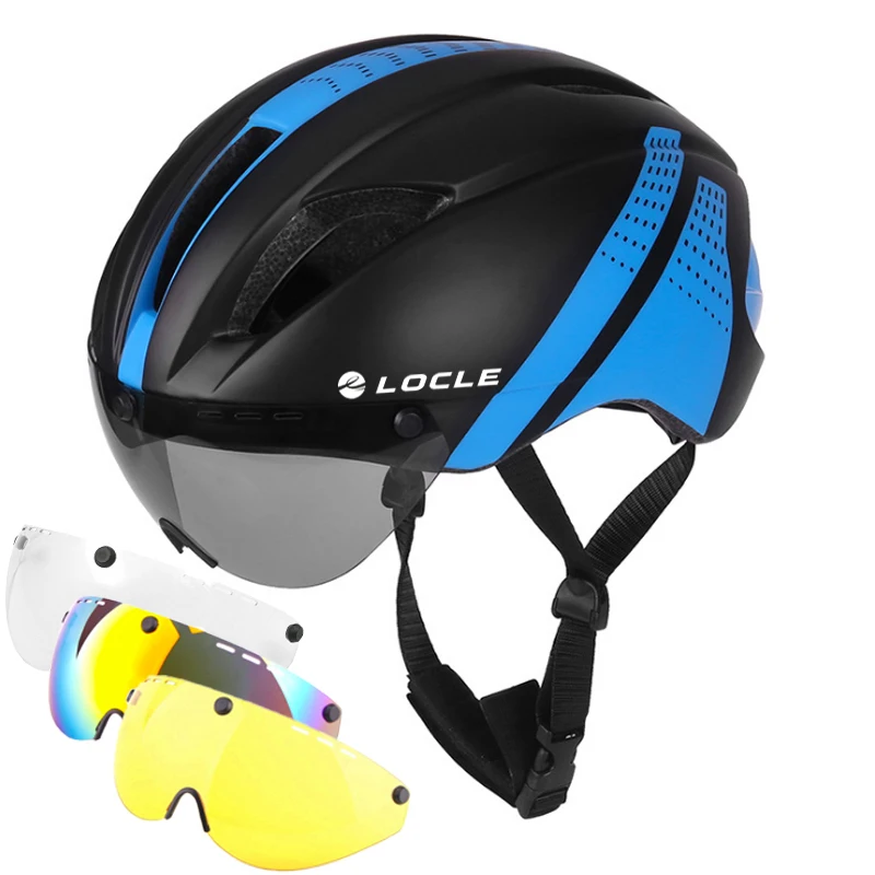 

LOCLE Magnetic Goggles Cycling Helmet Road Mountain MTB Bike Bicycle Helmet With Lens 11 Air Vents Helmet Bike Casco Ciclismo