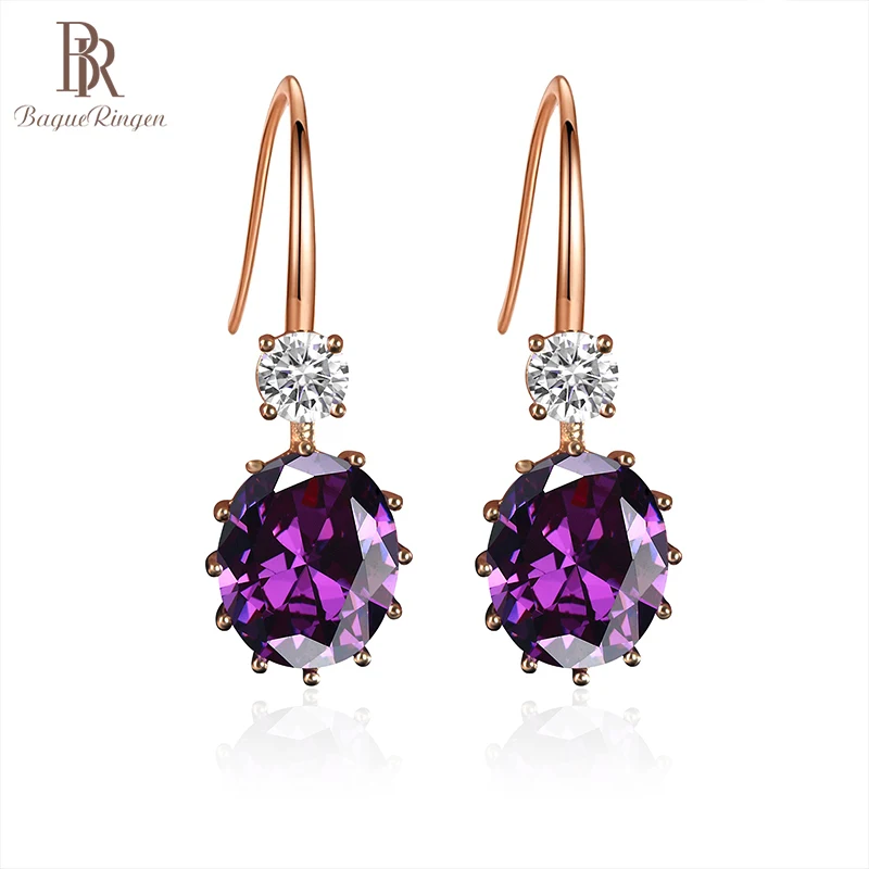 

Женские серьги из серебра 925 пробы с овальным фиолетовым цирконием