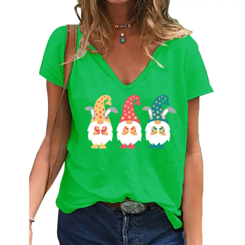 

Womens Short Sleeve Three Prints Summer V Neck Ladies Casual T-Shirts