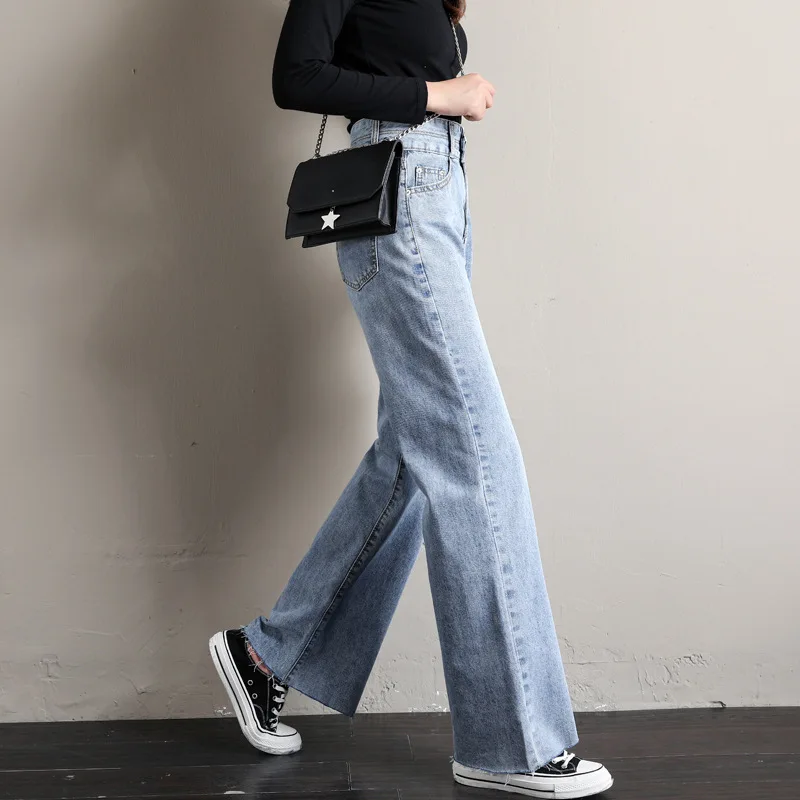 Женские джинсы бойфренды с высокой талией и широкими штанинами корейские