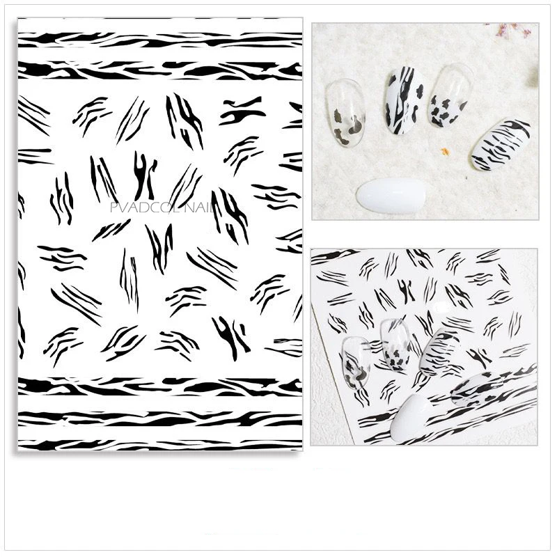 Cow Print Nails Sticker 3D Black White Mix Spots Animal Design Nail Stickers Decals Manicure Decoration Tool | Красота и здоровье