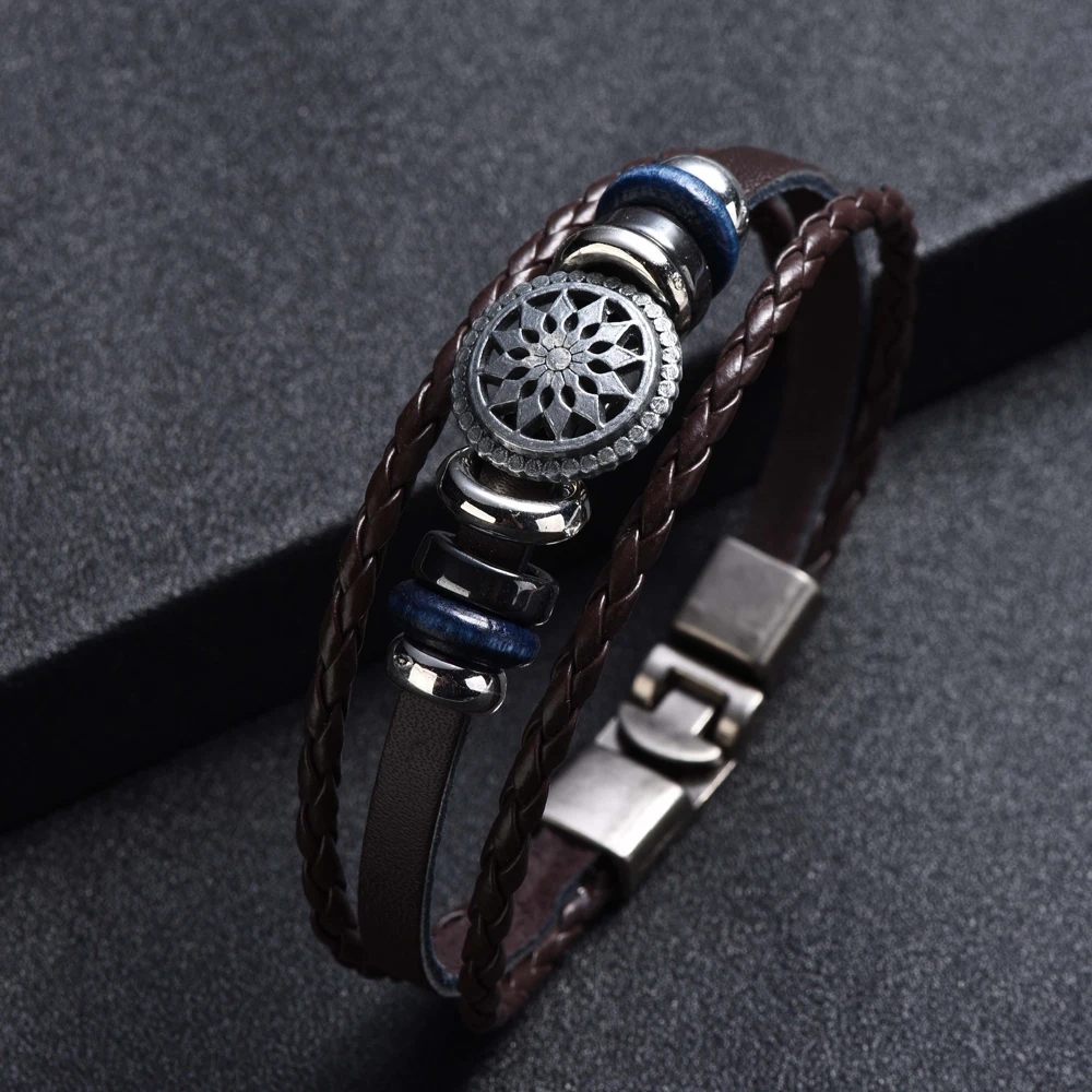 

Men's woven cowhide buckle bracelet simple student jewelry leather bracelet