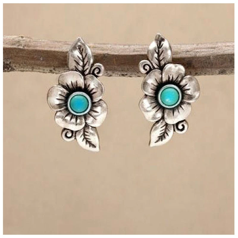 

Bohemian Style Simple Flower Shape Earrings Ladies Jewelry Creative Simple Plant Elements Turquoises Earrings Best Gifts