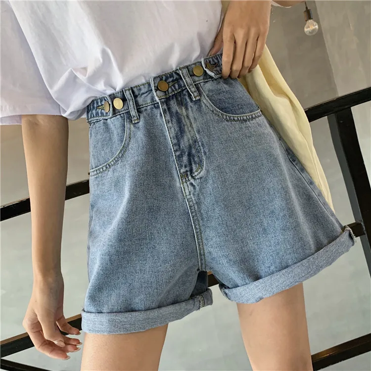 blue Shorts Women Single Button Trendy Elegant All-match High-quality Korean Style Leisure Daily Womens Female Lovely Simple New - Цвет: blue