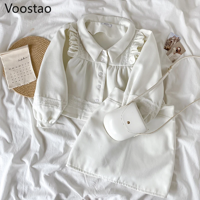 Женский комплект из 2 предметов шерстяной юбки и топа с оборками высокой талией в