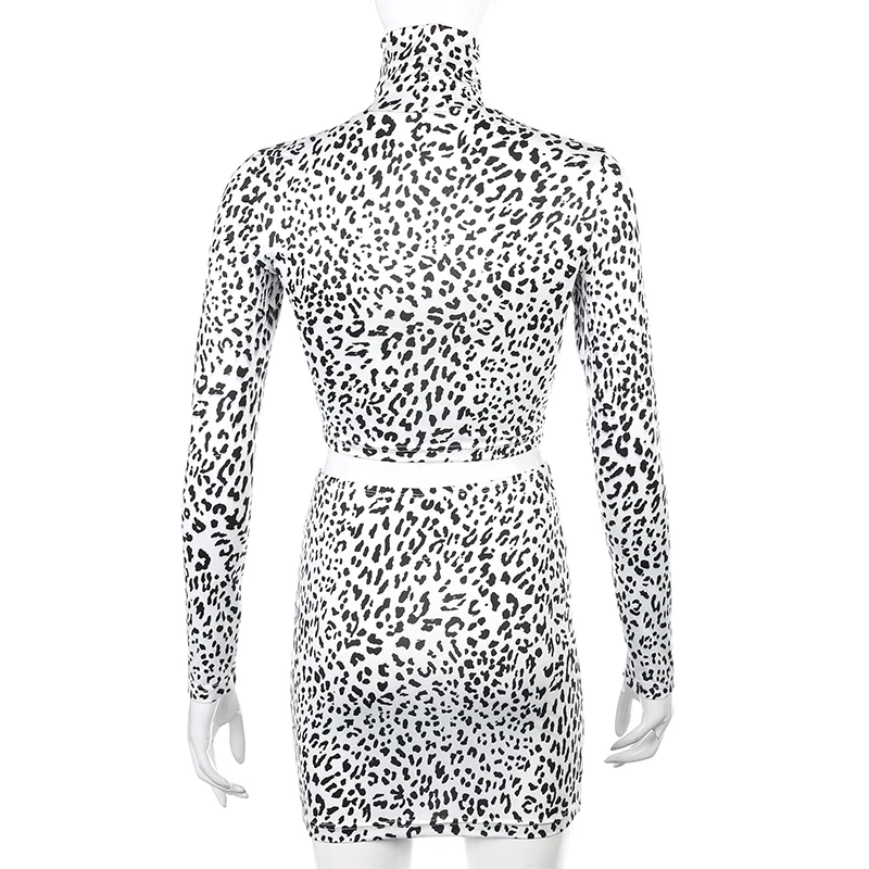 Женский леопардовый костюм с вышивкой комплект из топа длинным рукавом и