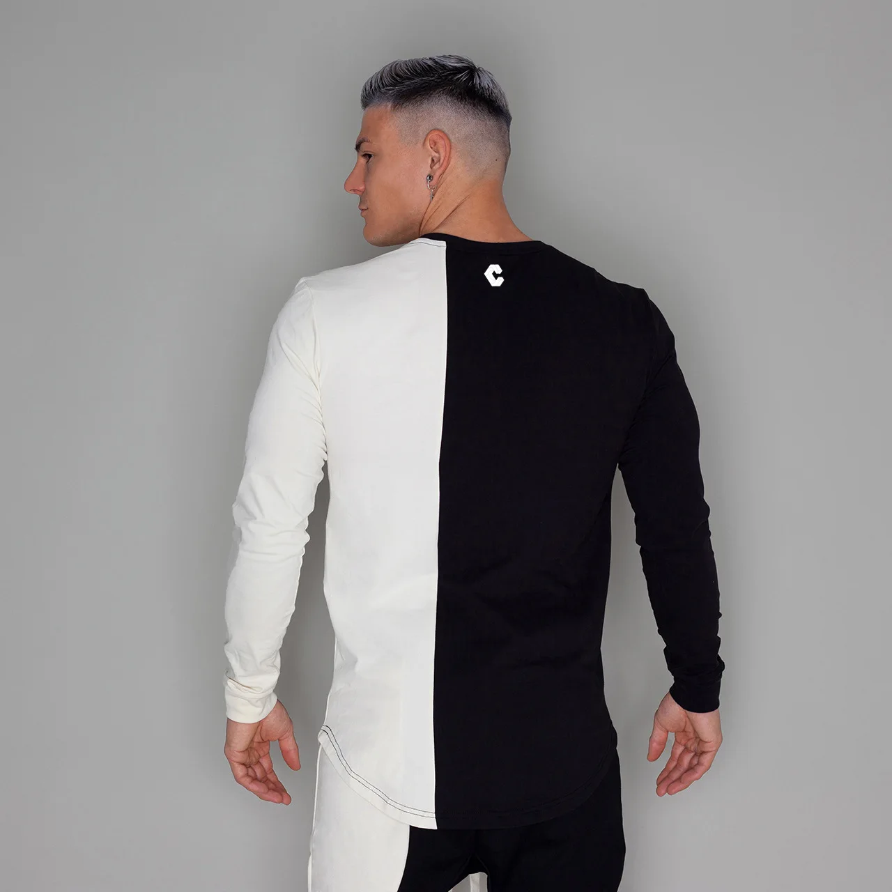 

Fashion Patchwor Sportk T-Shirt Men Long Sleeve Slim T Shirts 2019 Autumn New Casual Tee Shirt Male Fitness Black Tops Workout