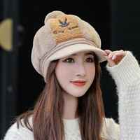 hat female autumn and winter japanese cute all match thickening warm korean version of the tide plush cap octagonal cap 2021