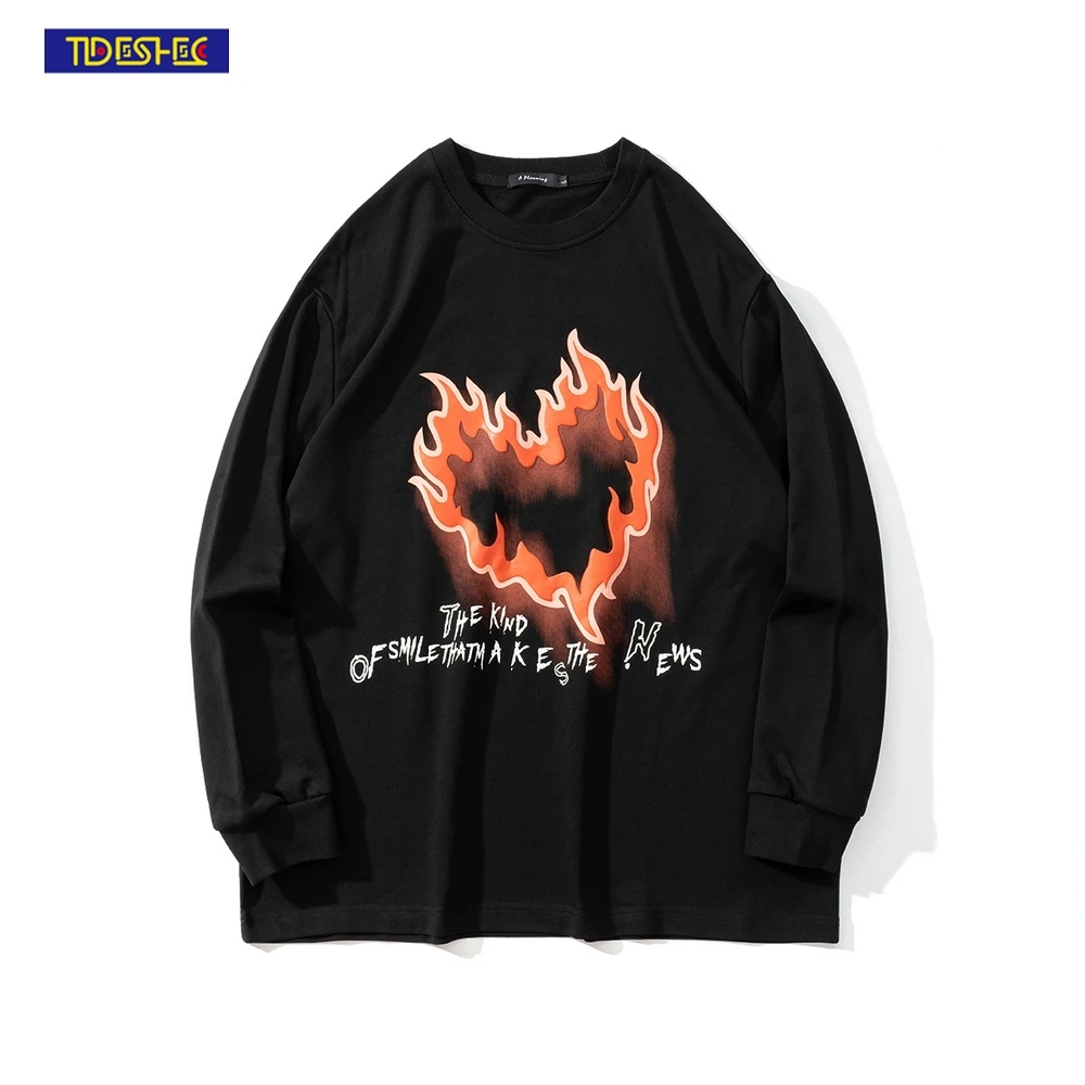 

Мужская Уличная одежда, свитшот с надписью Love burn Foam, пуловер, Свитшот в стиле хип-хоп, хлопковая повседневная черная рубашка в стиле Харадзюк...