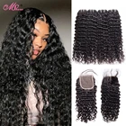 30-дюймопряди с глубокой волной и застежкой, 34 кудрявые пупряди с застежкой на 4x4, бразильские пряди чки человеческих волос с застежкой
