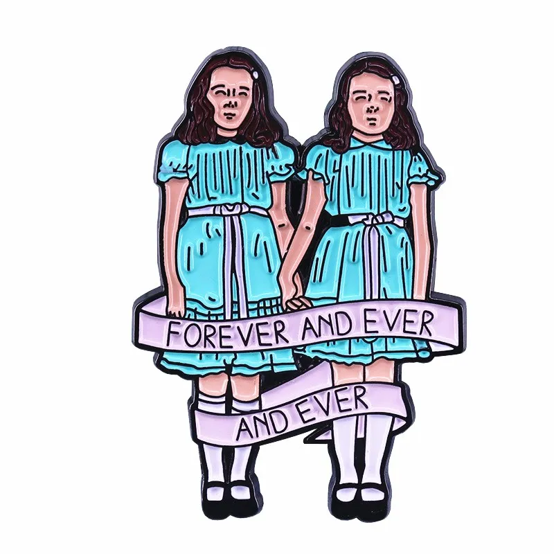 ХОЗЕНГ Брошь Сияющие близняшки Карикатура Сиамский череп Значок Вечные друзья Эмалевый штырь Хэллоуинский смешной подарок ХС_899