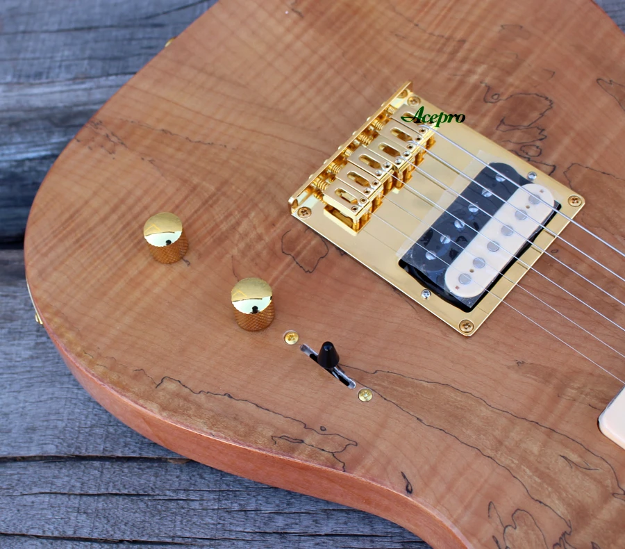 ACEPRO Высокое качество электрогитара, 2 шт. корпус из красного дерева и Spalted клен, Абалон Точки инкрустация, белый жемчуг тюнеры