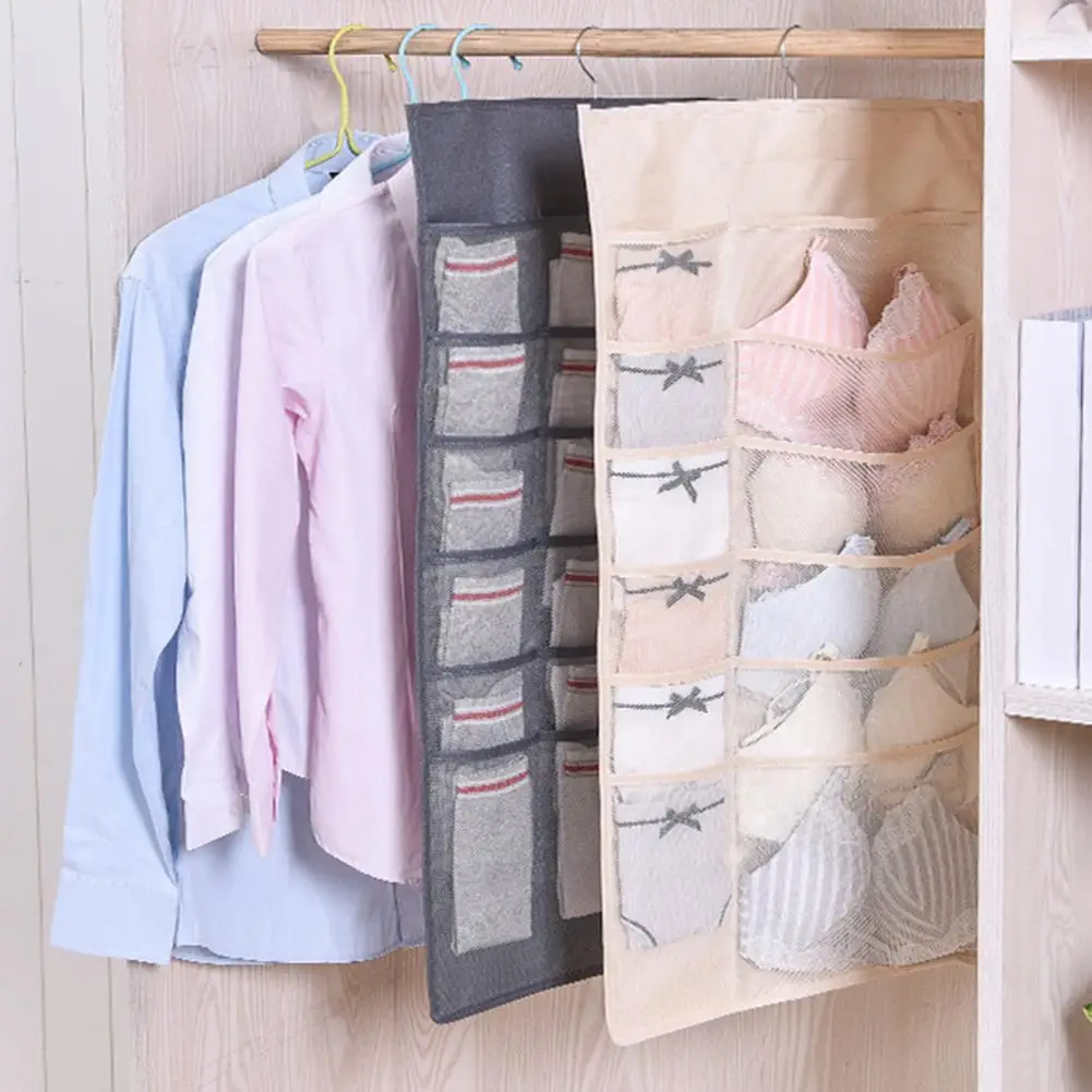 

Multi-pockets Portable Bra Storage Hanging Bag with Mesh Pocket for Wardrobe