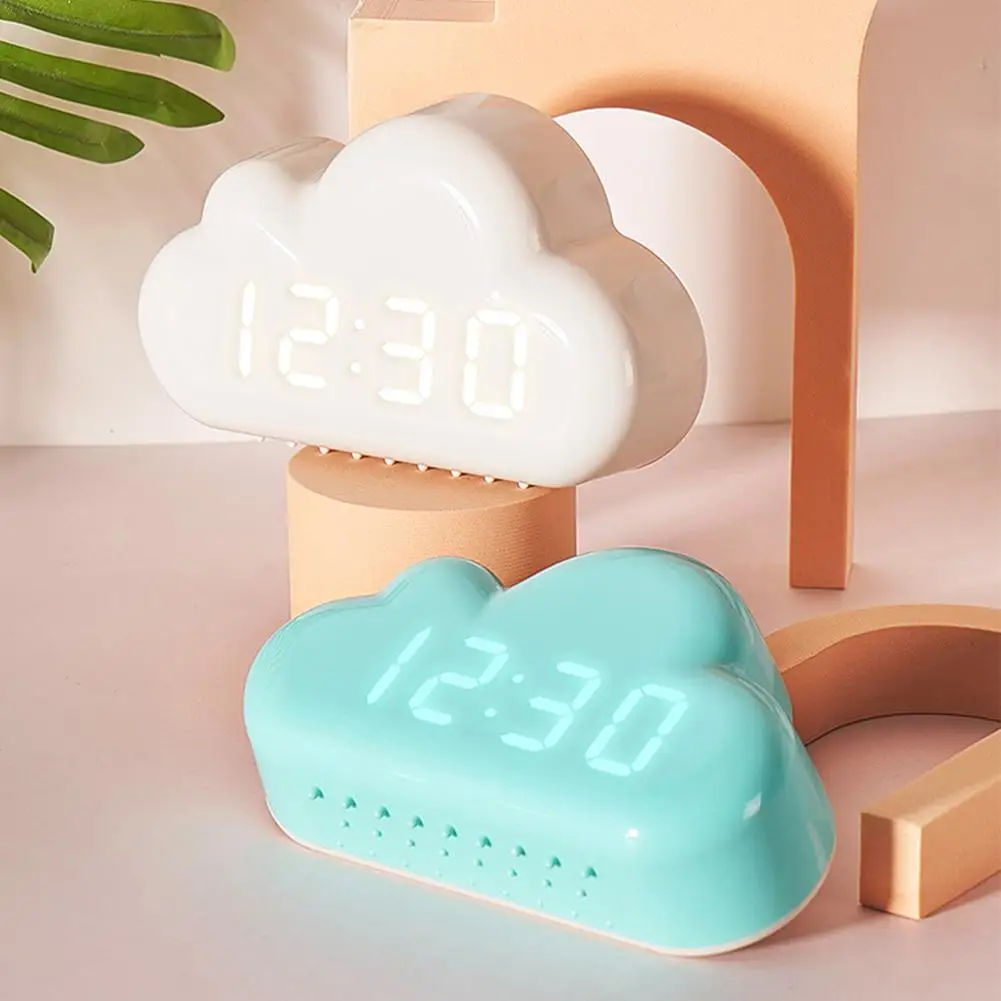 Cloud Shaped Alarm Clocks Kid Light LED Table Voice Control Digital USB Powered Electronic Desktop Clocks Wake Up Home Clocks
